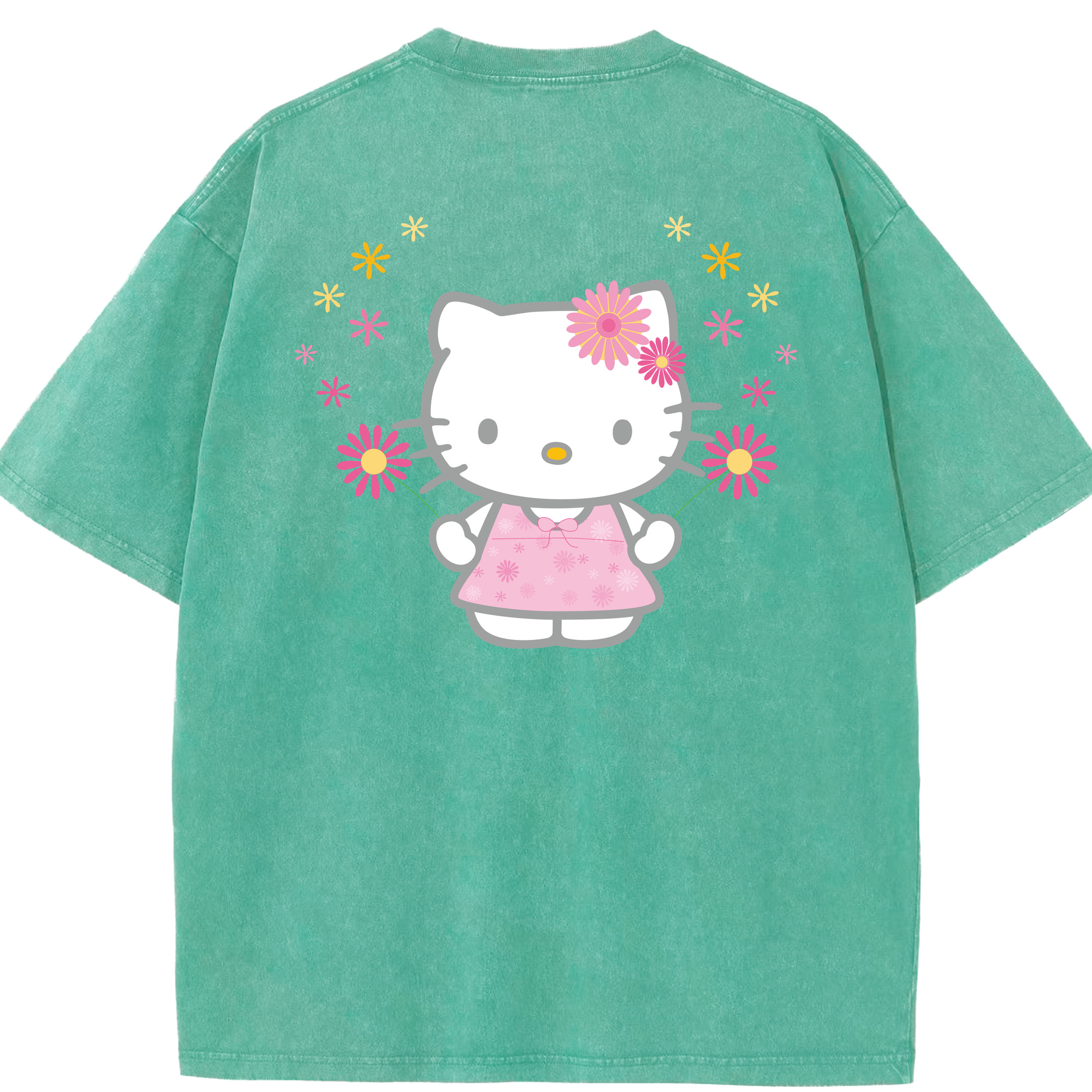 （画像用） Hello Kitty ハローキティ 綿100% ヴィンテージ風 半袖Tシャツ（背面プリント）